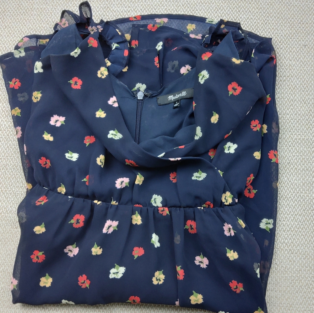 Madewell Ruffle Strap‎ Wrap Confetti Floral Dress/Blue/Multi Color Print/Size 2 - Picture 4 of 8